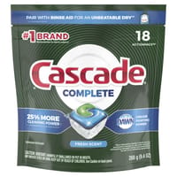Cascade Complete ActionPacs, Dishwasher Detergent Pods, Fresh, 18 Count