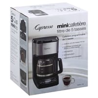 Mr Coffee 5 Cup Coffee Maker (25 oz) Programmable Mini Brew, Auto On/Off ,  Black Chrome
